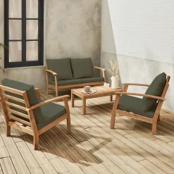 Houten loungeset, 4 zitplaatsen