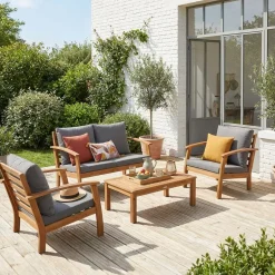 Houten loungeset, 4 zitplaatsen