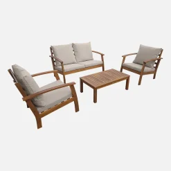 Houten loungeset, 4 zitplaatsen