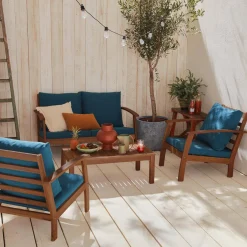 Houten loungeset, 4 zitplaatsen