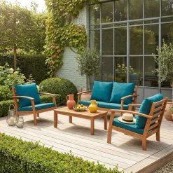 Houten loungeset, 4 zitplaatsen