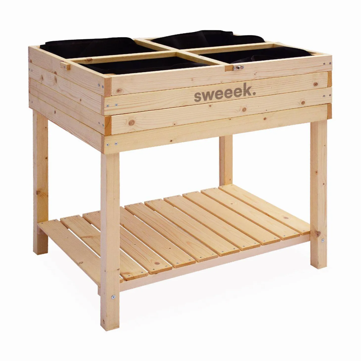 Houten moestuinbak met kap op poten