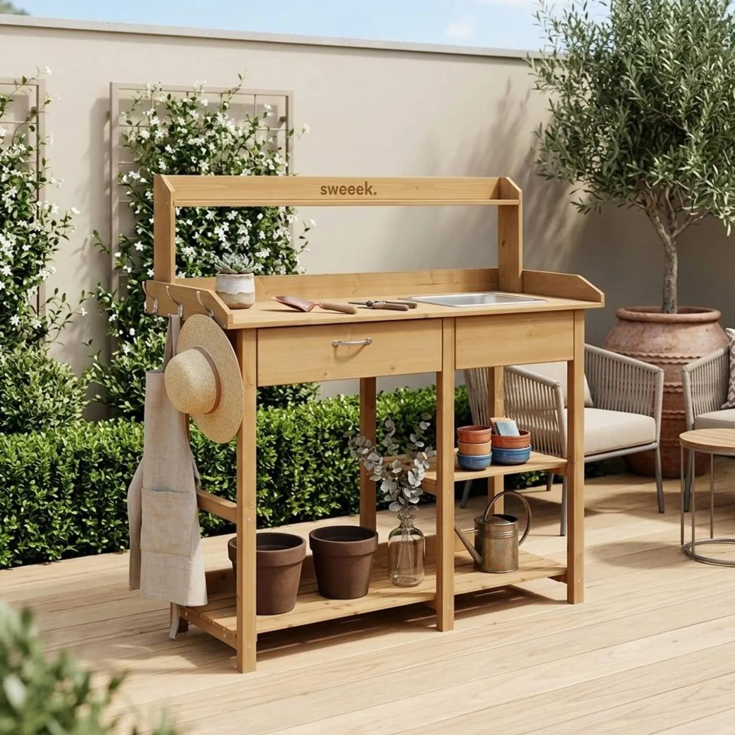 Houten pottafel