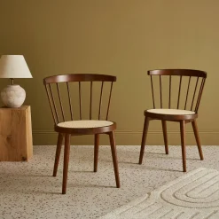 Hout en rotan stoel, set van 2