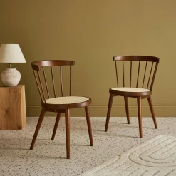 Hout en rotan stoel, set van 2