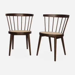 Hout en rotan stoel, set van 2
