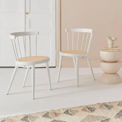 Hout en rotan stoel, set van 2