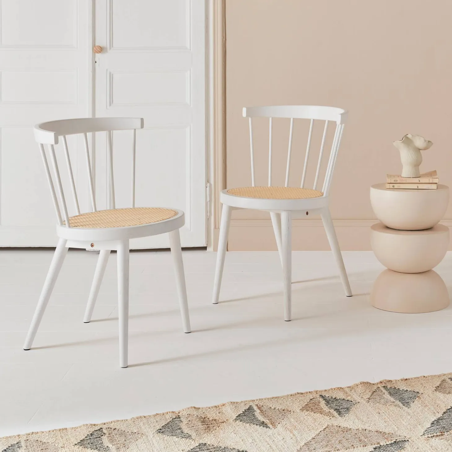 Hout en rotan stoel, set van 2