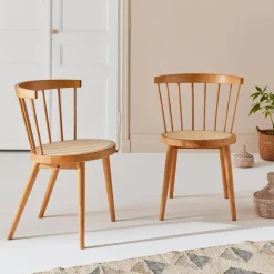 Hout en rotan stoel, set van 2