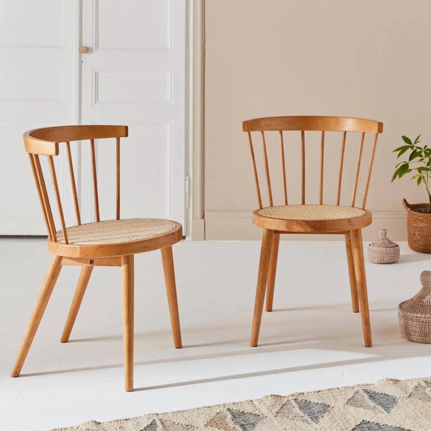 Hout en rotan stoel, set van 2