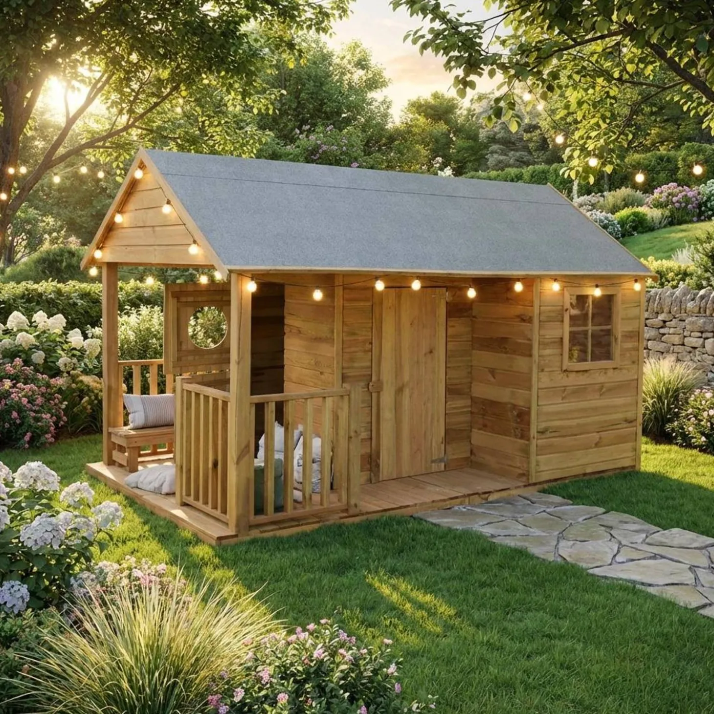 Houten speelhuisje met veranda 4,5m²