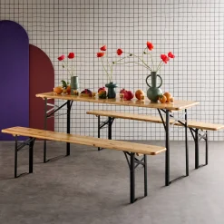 Houten tuintafel 180cm 2 banken