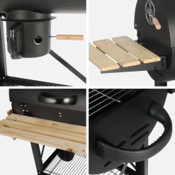 Houtskoolbarbecue, grill en smoker met wielen inklapbare tafels en hoes