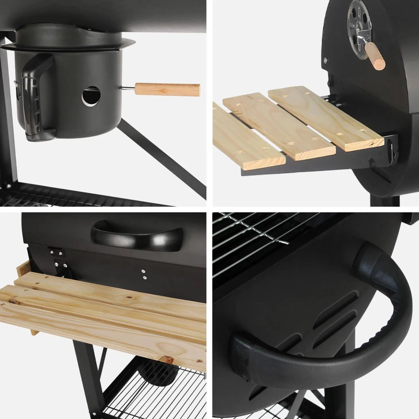 Houtskoolbarbecue, grill en smoker met wielen inklapbare tafels en hoes