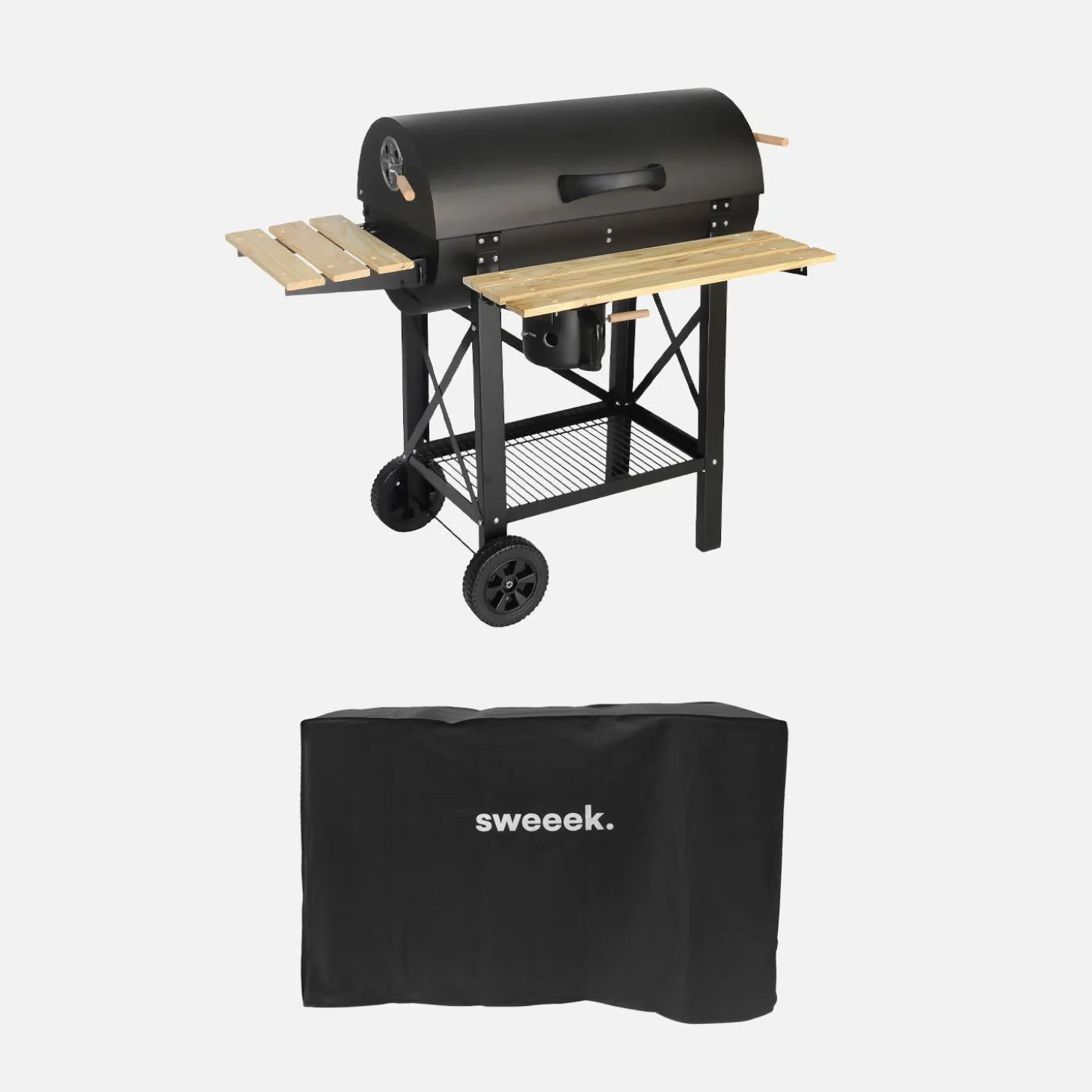 Houtskoolbarbecue, grill en smoker met wielen inklapbare tafels en hoes