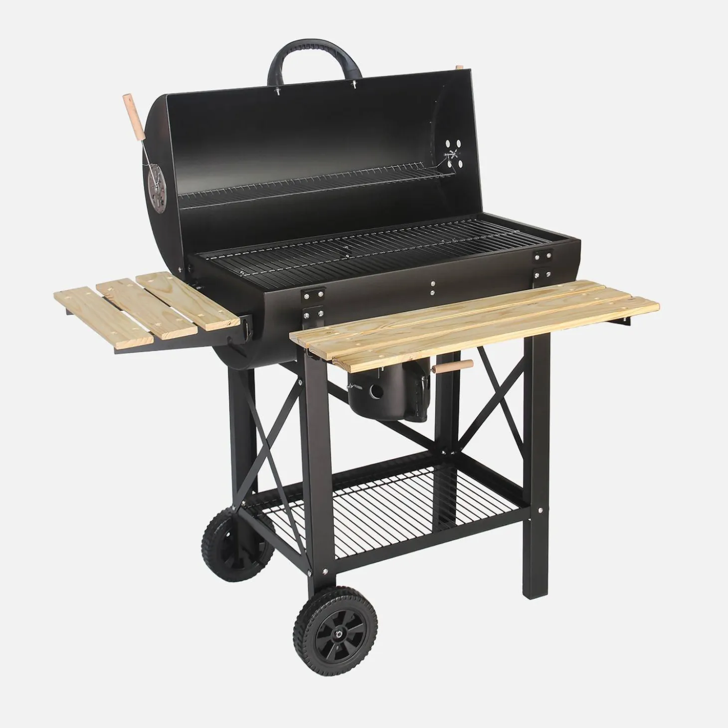 Houtskoolbarbecue, grill en smoker met wielen inklapbare tafels en hoes