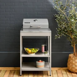 Houtskoolbarbecue roestvrij staal verchroomd rooster en 2 planken