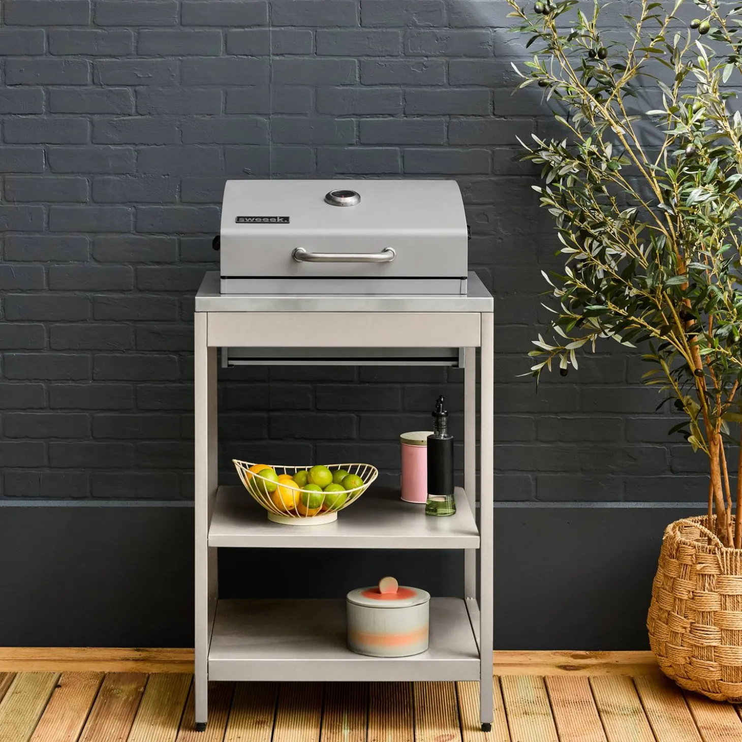 Houtskoolbarbecue roestvrij staal verchroomd rooster en 2 planken