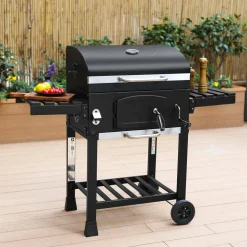 Houtskool BBQ en smoker met opklapzijtafeltjes 2 wieltjes en hoes
