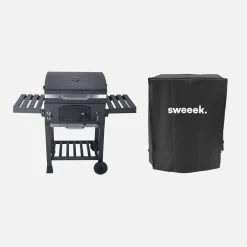 Houtskool BBQ en smoker met opklapzijtafeltjes 2 wieltjes en hoes