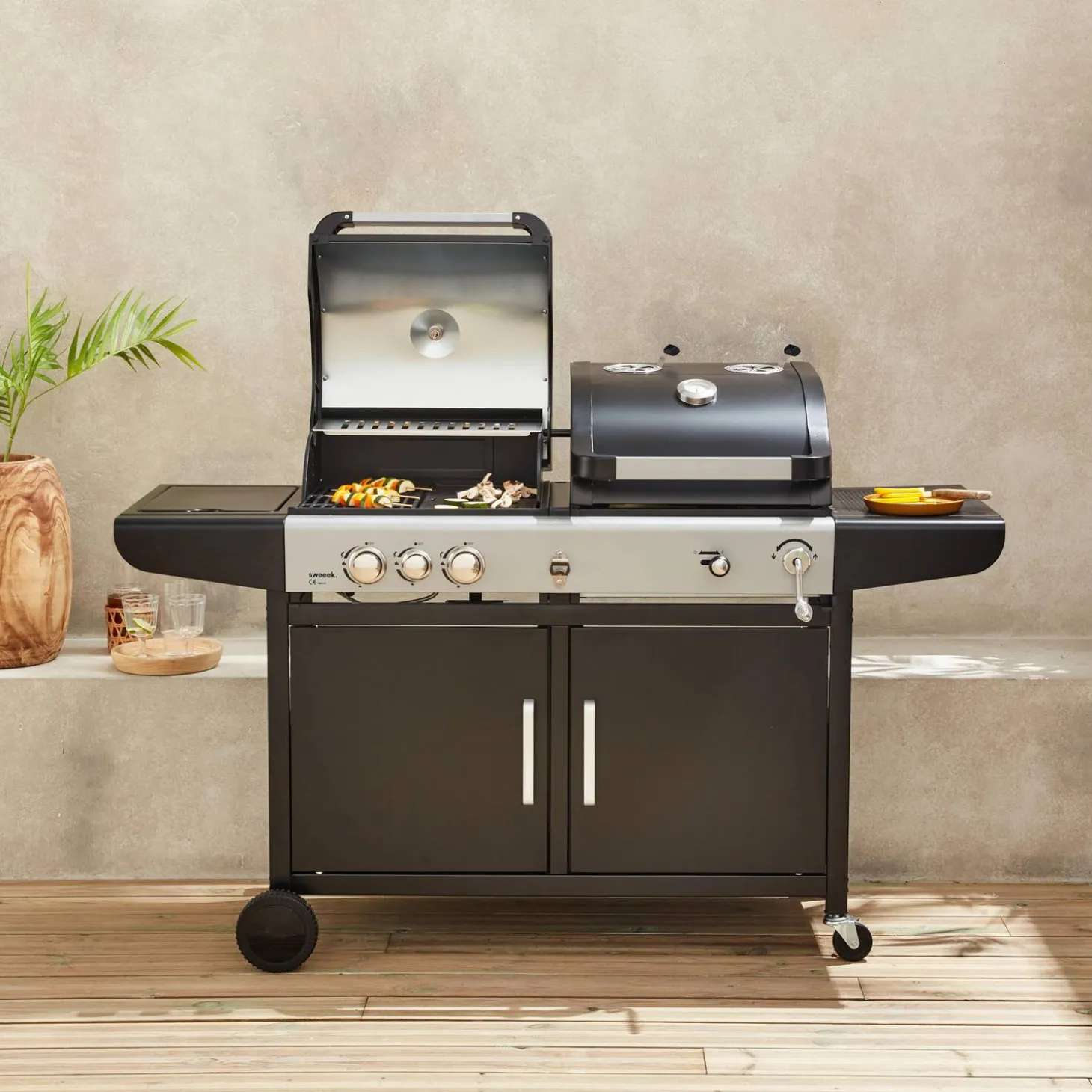 2-in-1 barbecue, gas en houtskool