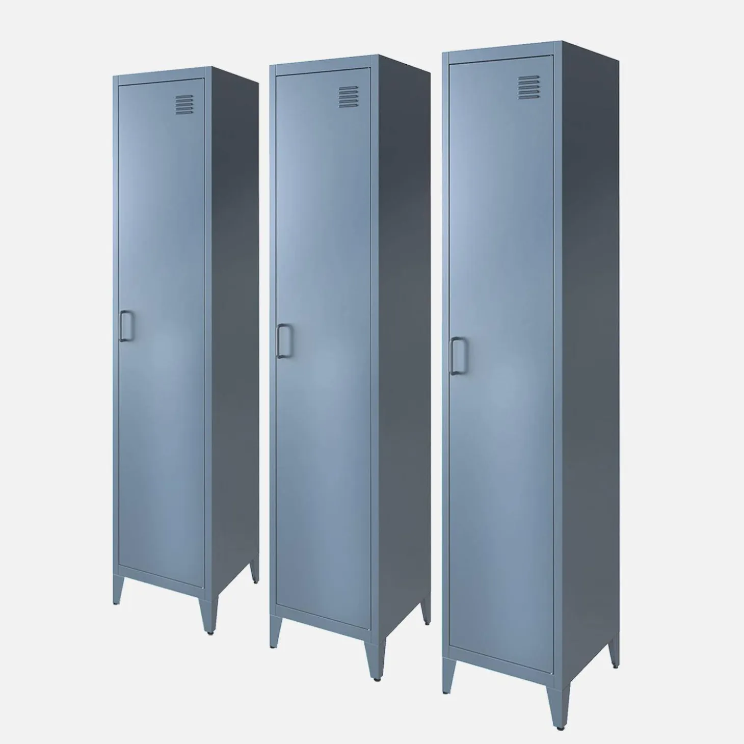 Industriële metalen kast 4 vakken 1 deur (set van 3)
