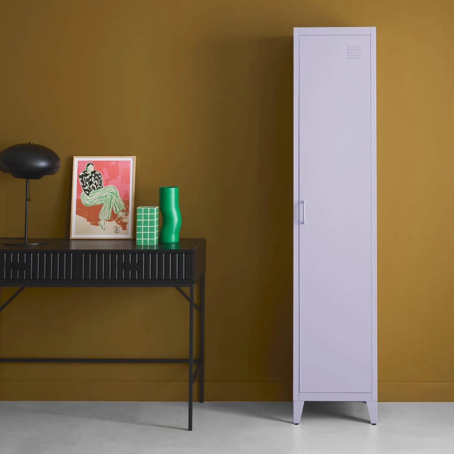 Industriële metalen kast 4 vakken 1 deur 38cm