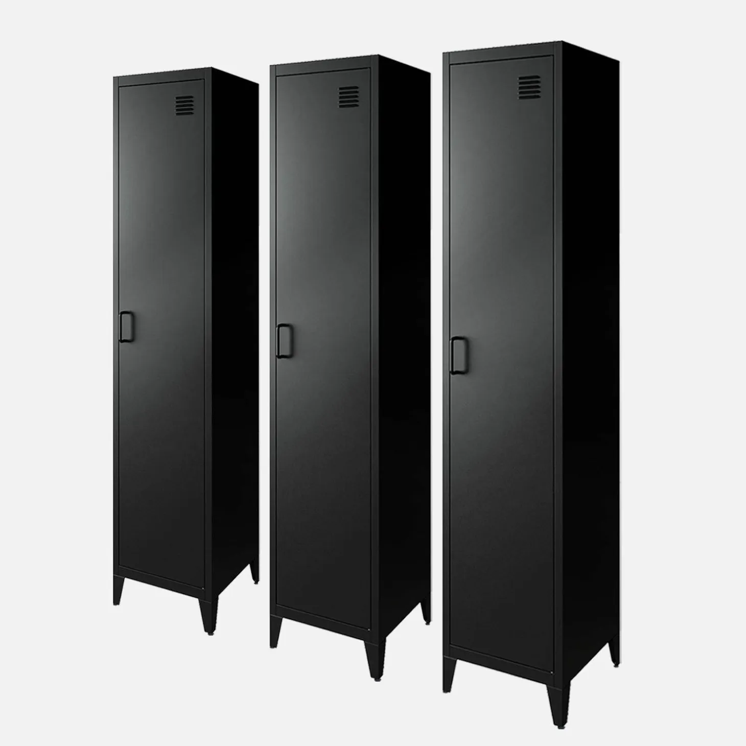 Industriële metalen kast 4 vakken 1 deur (set van 3)