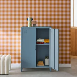 Industriële metalen kast 2 vakken 2 deuren 75cm