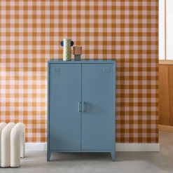 Industriële metalen kast 2 vakken 2 deuren 75cm