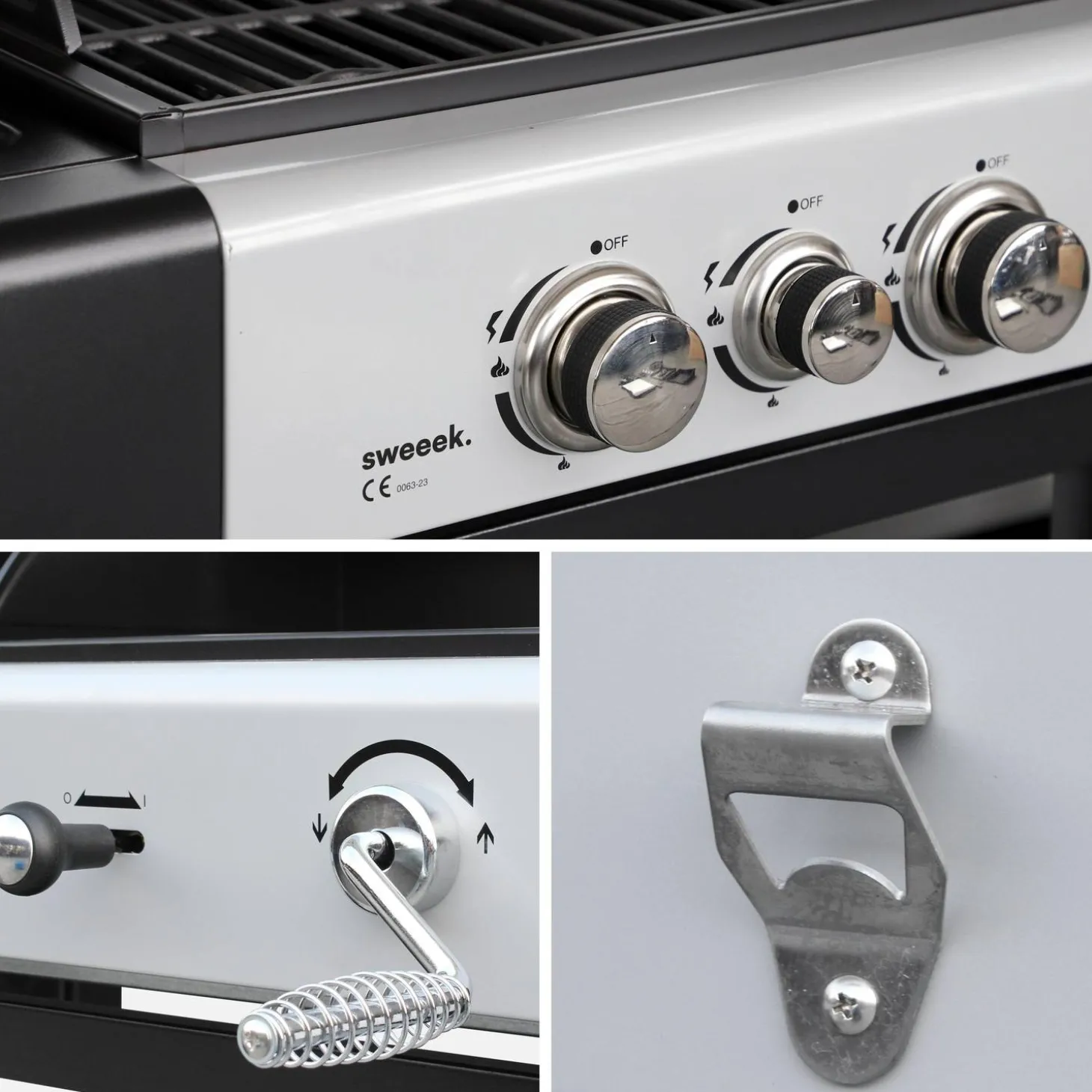 2-in-1 gas- en houtskoolbarbecue, 3 branders + 1 zijbrander, grill en roker met planken en hoes