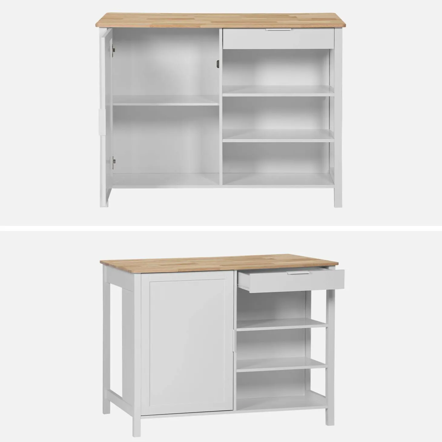 3-in-1 keukeneiland, 5 planken, 1 deur, 1 lade, 120cm