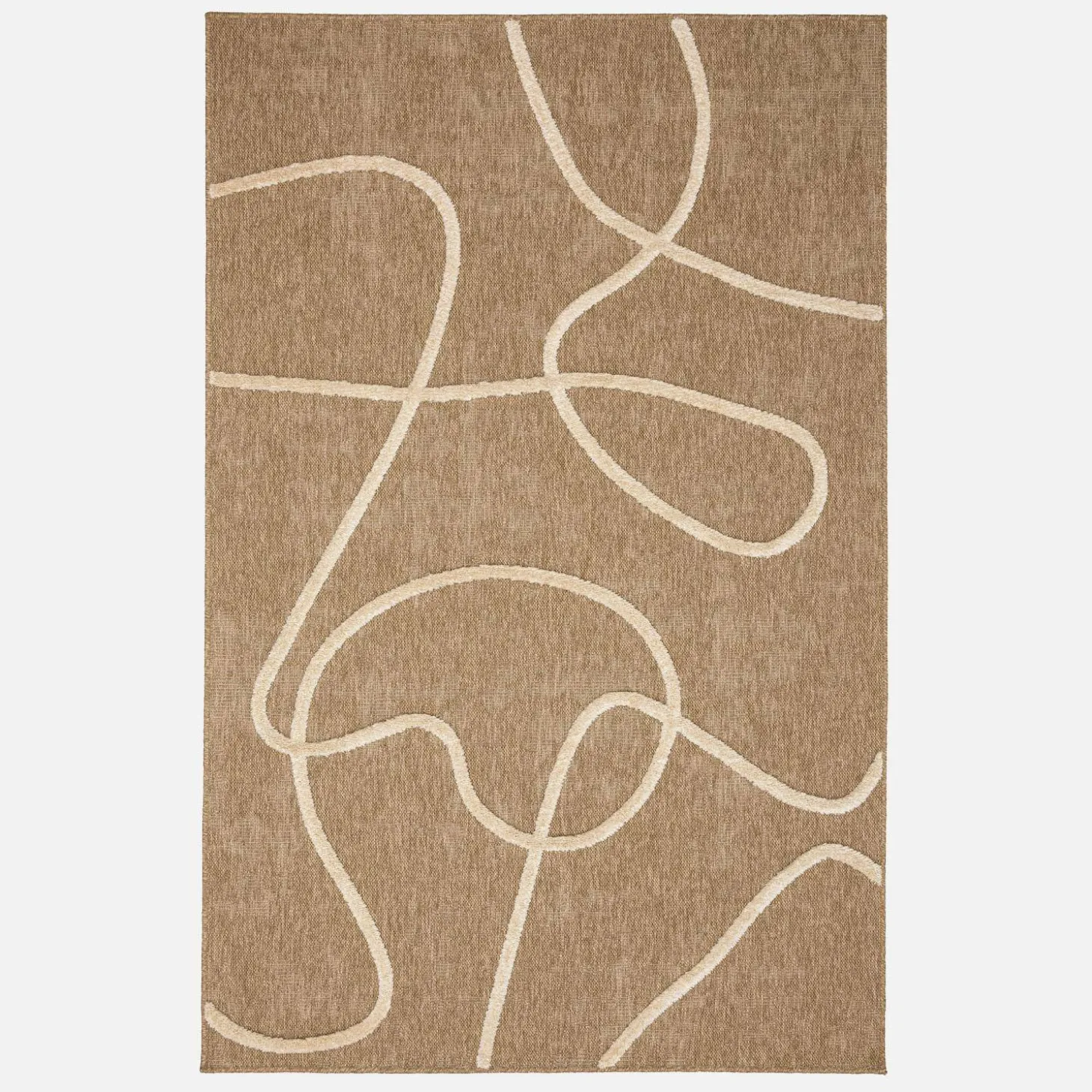 Interieurtapijt met jute-effect, reliëf grafisch patroon in wit.