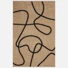 Interieurtapijt met jute-effect, zwart grafisch reliëfpatroon.