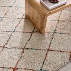 Interieur tapijt van shaggy stof, Berber-stijl, crèmekleurig en veelkleurig