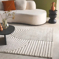 Interieur vloerkleed met bogen crème en beige