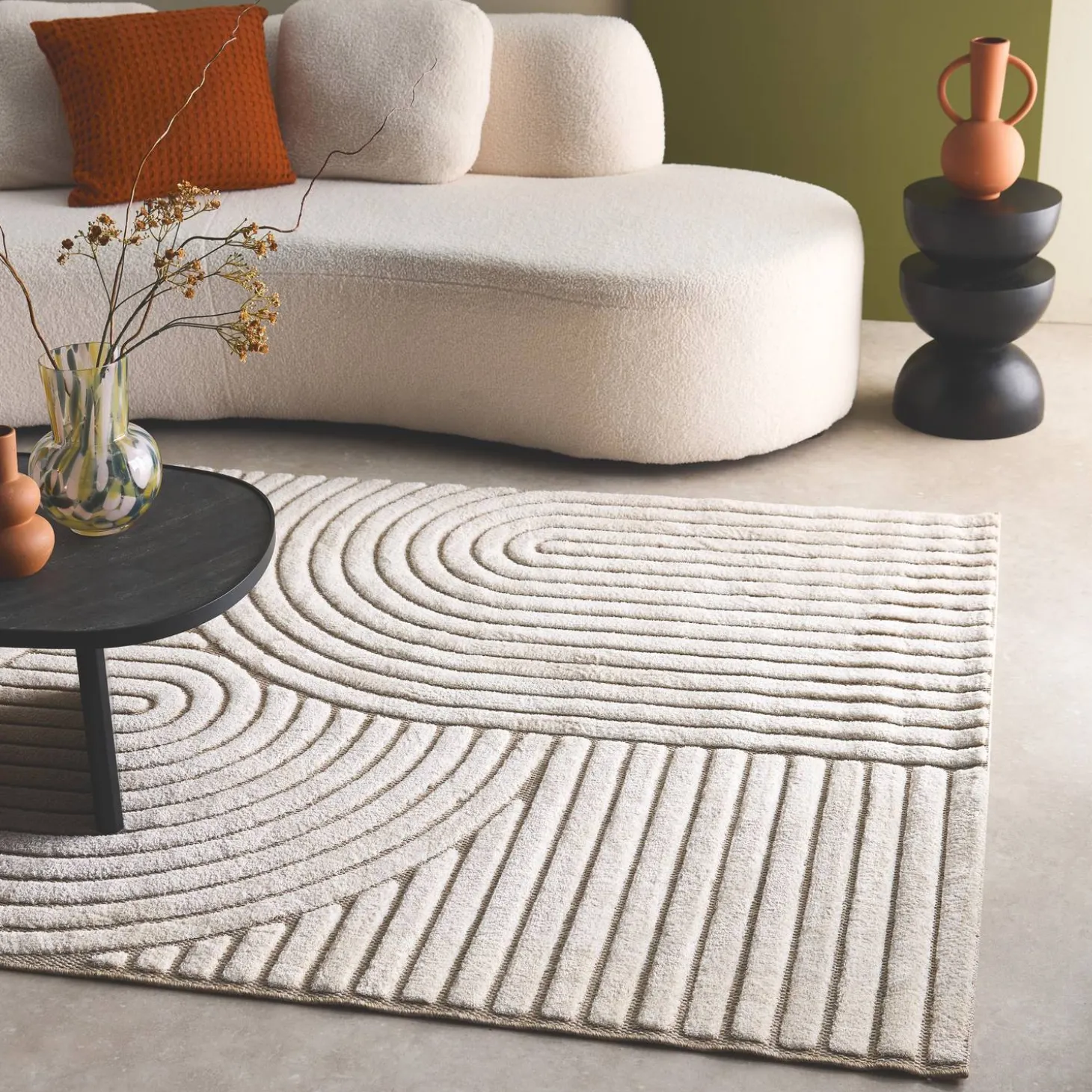 Interieur vloerkleed met bogen crème en beige