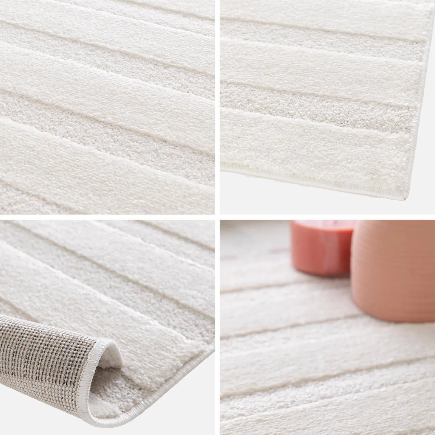 Interieur vloerkleed met crème bogen
