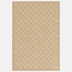 Jute-effect tapijt voor binnen en buiten in natuurlijke kleur met geruit patroon