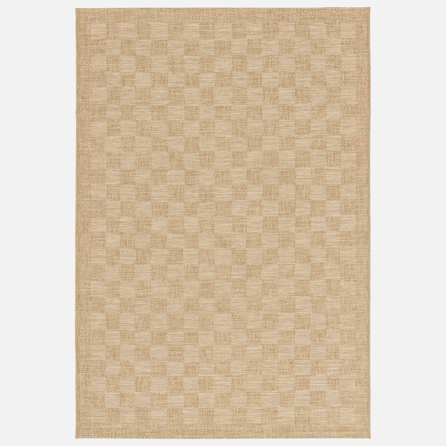 Jute-effect tapijt voor binnen en buiten in natuurlijke kleur met geruit patroon