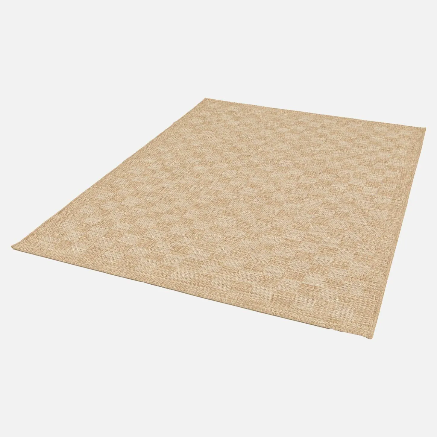 Jute-effect tapijt voor binnen en buiten in natuurlijke kleur met geruit patroon