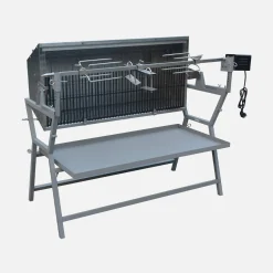 Kantelbare houtskoolbarbecue met elektrisch draaispit en hoes