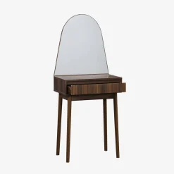 Kaptafel met hout decor, ronde spiegel 1 lade 60 cm