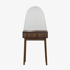 Kaptafel met hout decor, ronde spiegel 1 lade 60 cm