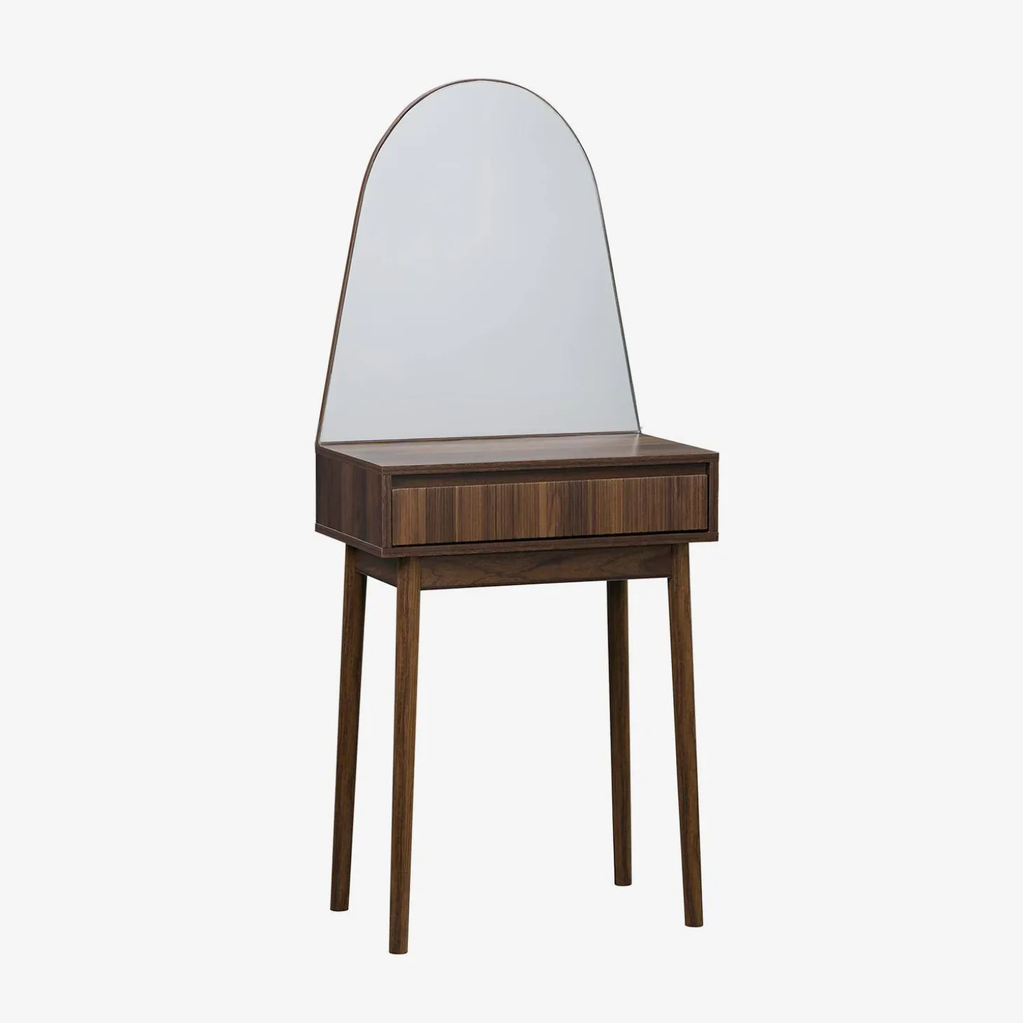 Kaptafel met hout decor, ronde spiegel 1 lade 60 cm