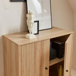 Kastje met 2 deuren gegroefd houtdecor 83,5cm