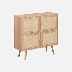 Kastje met 4 deuren houtdecor en rotan 80cm