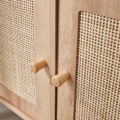 Kastje met 4 deuren houtdecor en rotan 80cm