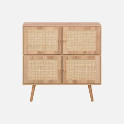 Kastje met 4 deuren houtdecor en rotan 80cm