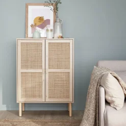 Kastje met 2 deuren rotan en houteffect 80cm